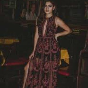 Black & Red Embroidered Lace Maxi Dress